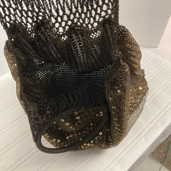 Gap Sequin Shoulder Bag Gold Brown Mesh Knit Circle Handles Retro Boho Y2K Bling - Picture 4 of 8